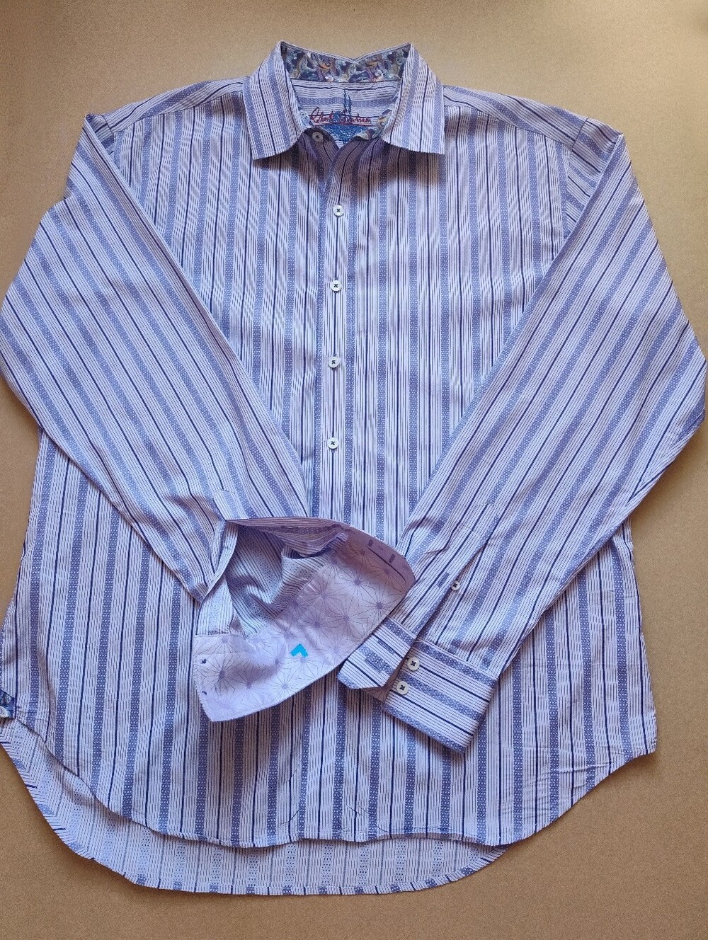 Men's Robert Graham XL Stripe Art-to-Wear Embroidered Shirt Purple Starburst